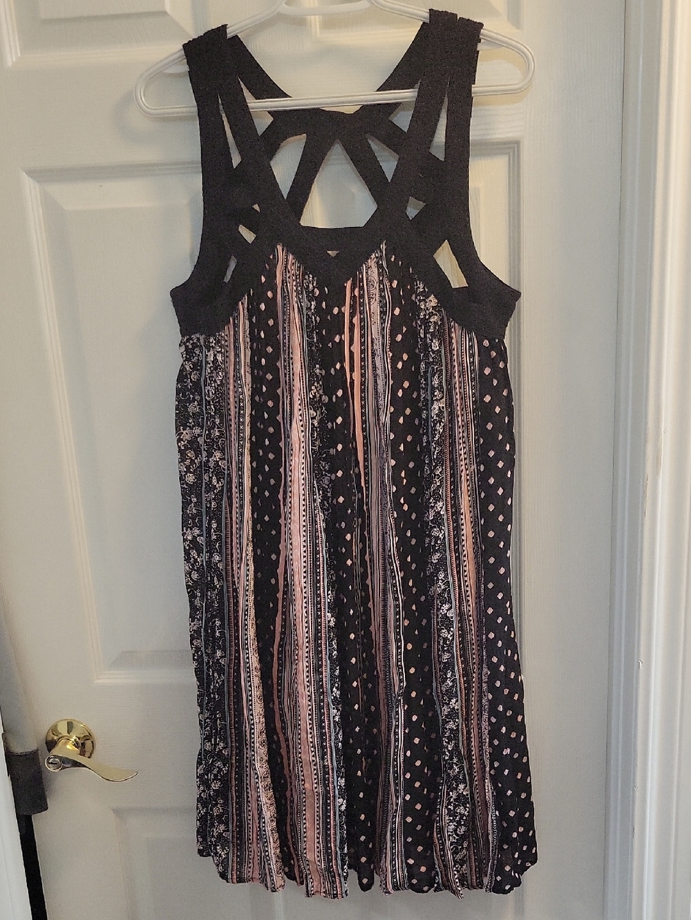 Sleeveless One-Shoulder Black and Pink Printed Summer Dress